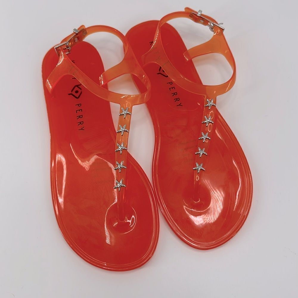 Katy Perry The Geli Star Fish Stud Orange Thong Jelly Sandals - Picture 2 of 7